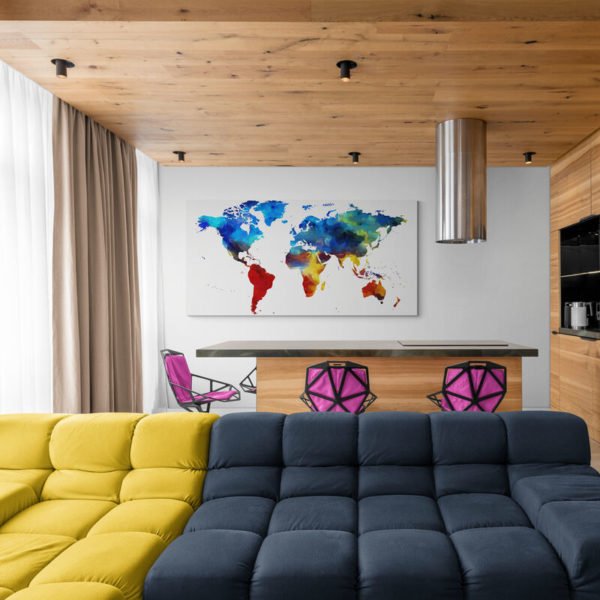 Cuadro Mapa Mundi Multicolor