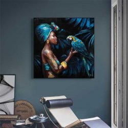 Cuadro Mujer Africana y Loro
