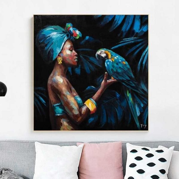 Cuadro Mujer Africana y Loro