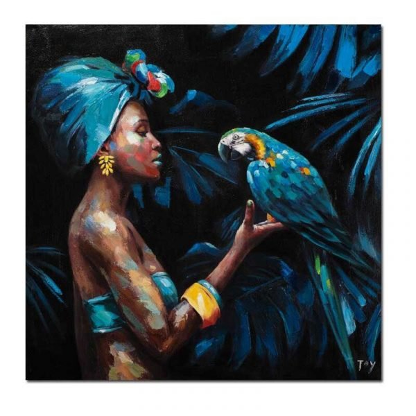 Cuadro Mujer Africana y Loro